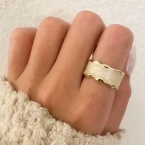 925 Sterling Silver Gold Ring Wavy Modern Ring Geometric Ring Band